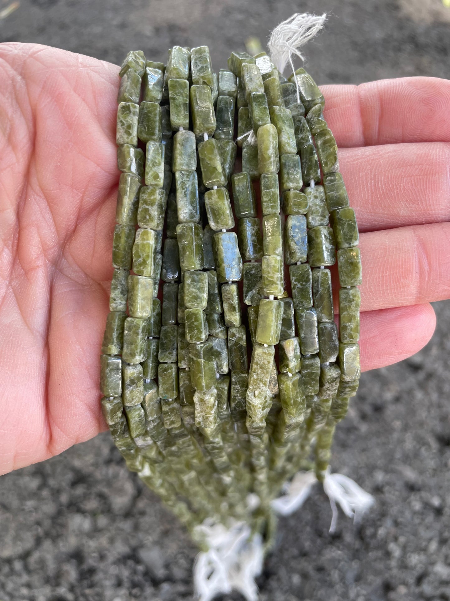 Deep Green Rectangular Precious Stone Beads 6mm-10mm