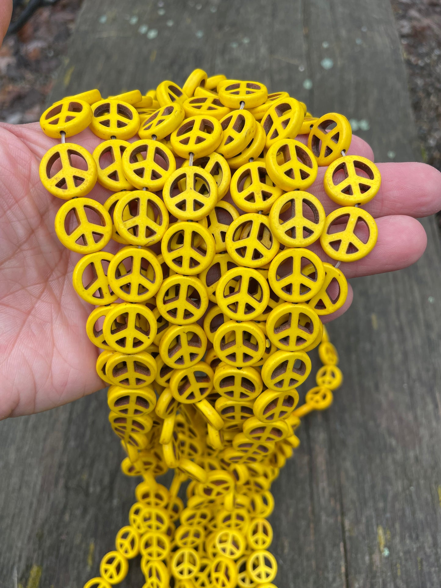 Peace Sign Real Stone Beads 18mm