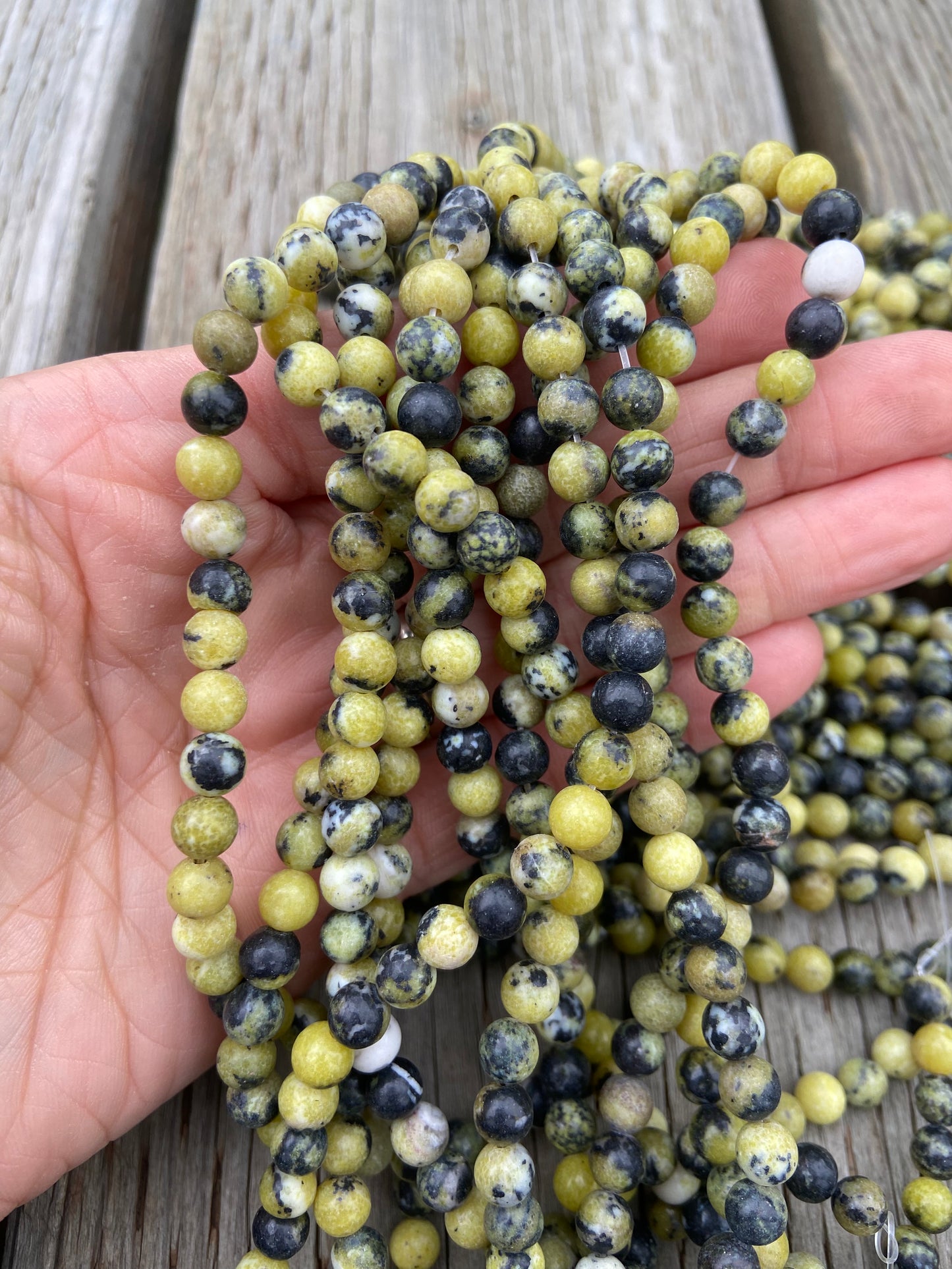 Green and Black Speckled Semi Precious Round Beads