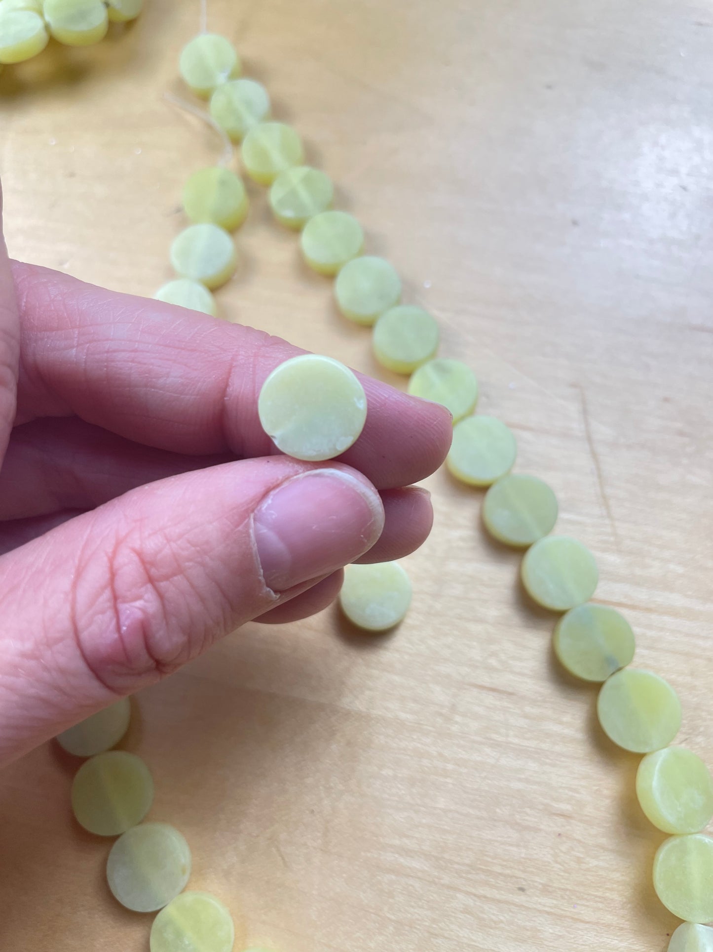 Light Green Coin Shape Stone Bead