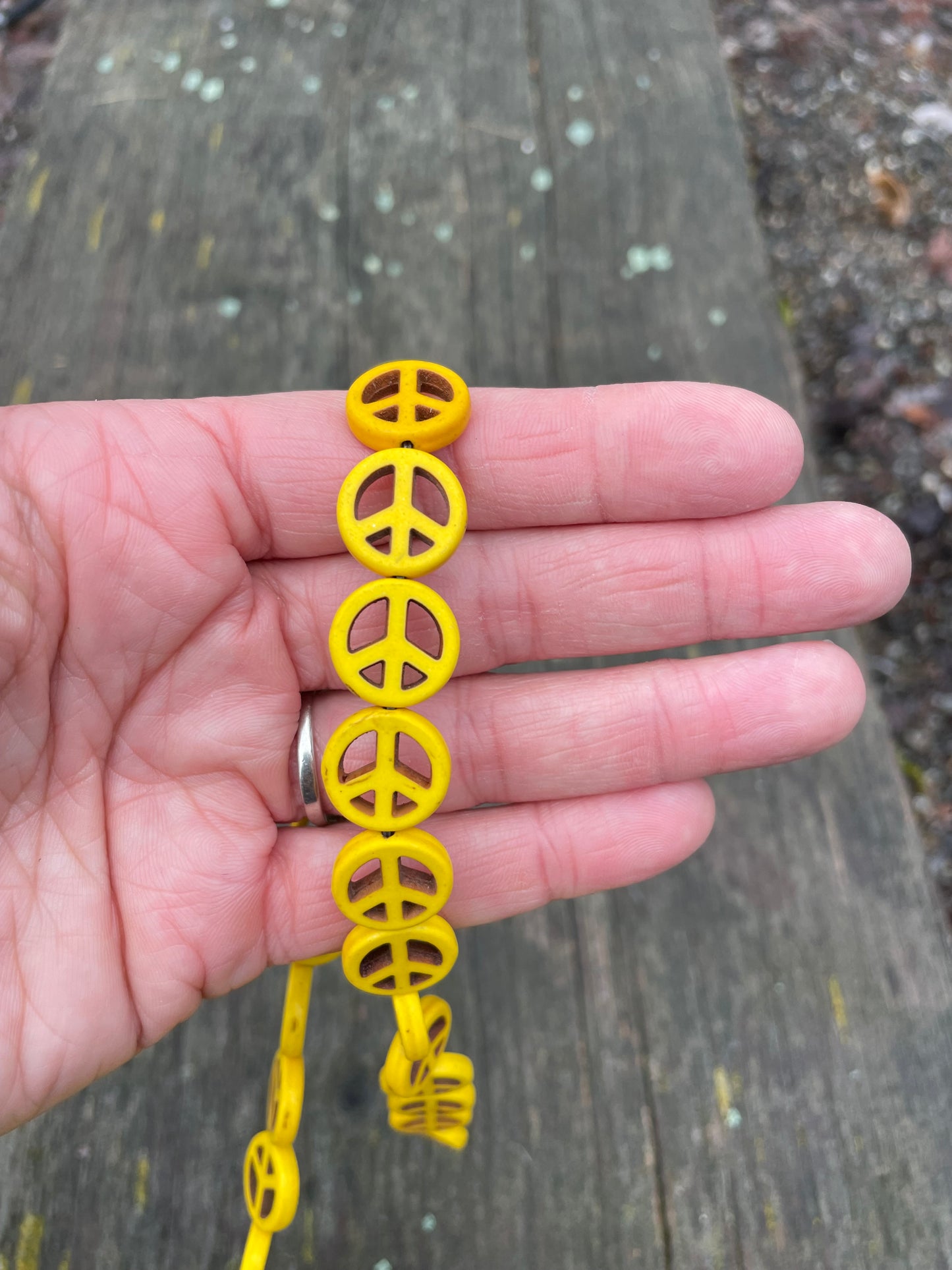 Peace Sign Real Stone Beads 18mm