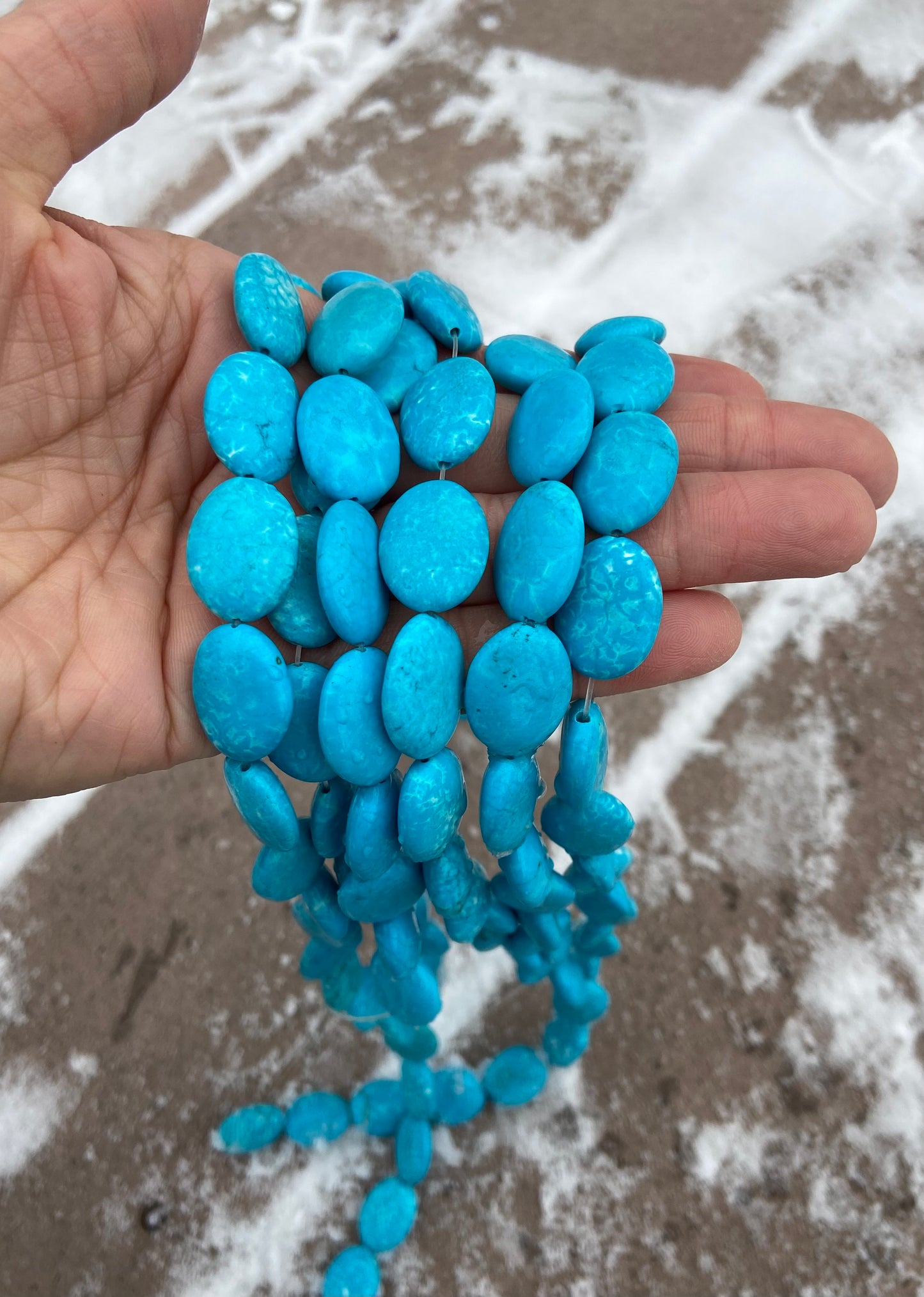Bright Blue Oval Stone Beads 12mm