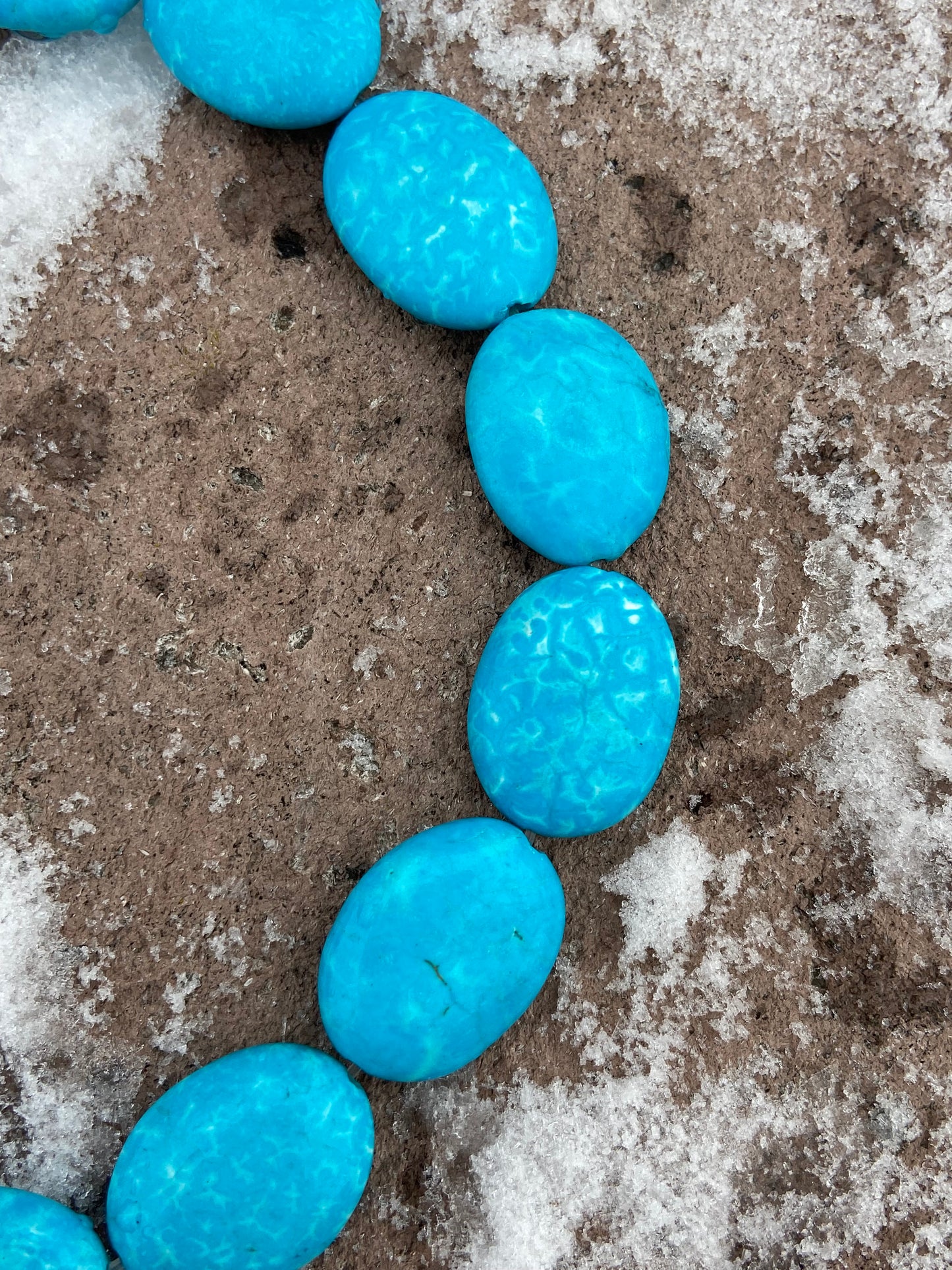 Bright Blue Oval Stone Beads 12mm