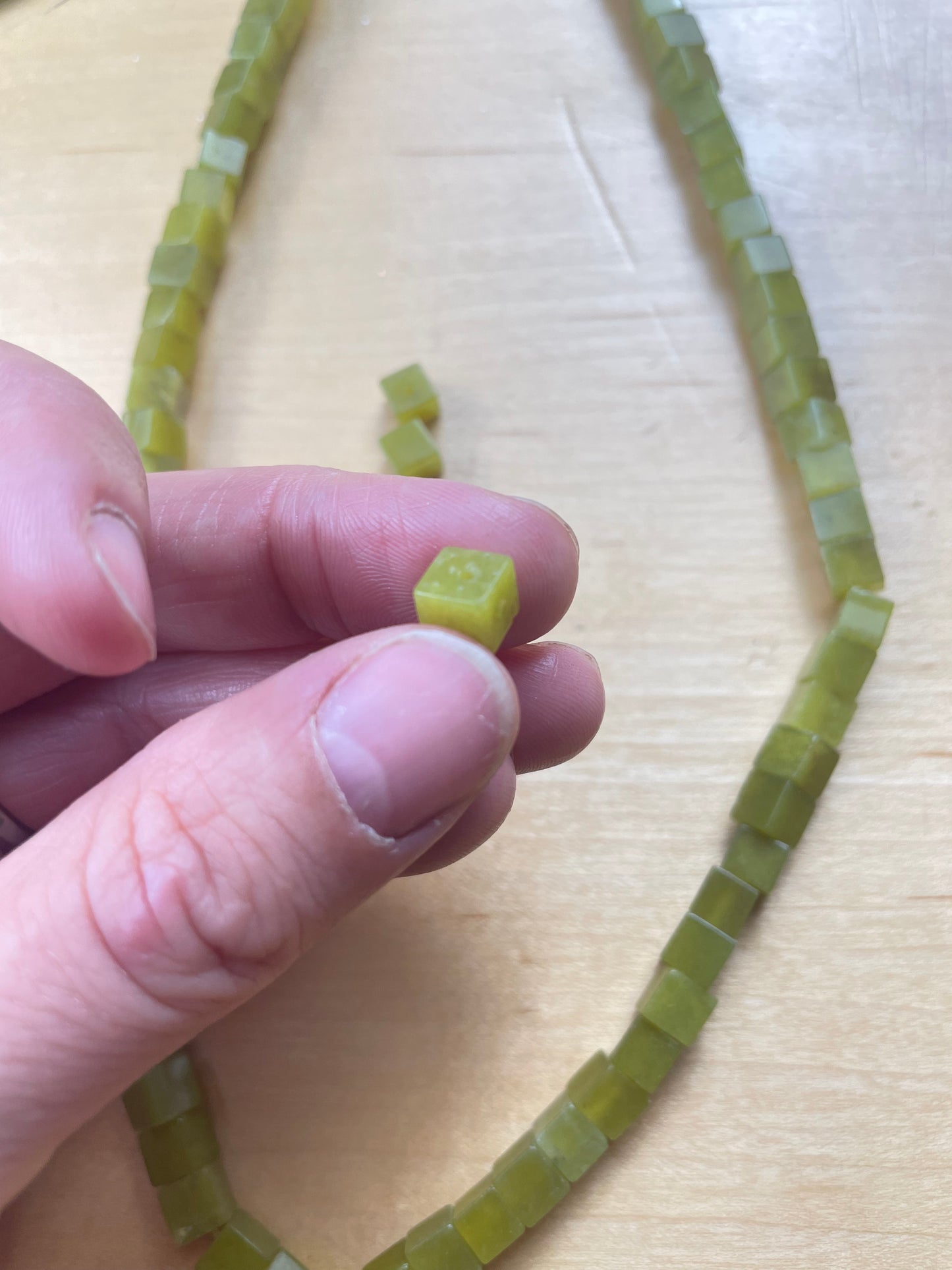 Green Cube Real Stone Bead 6mm