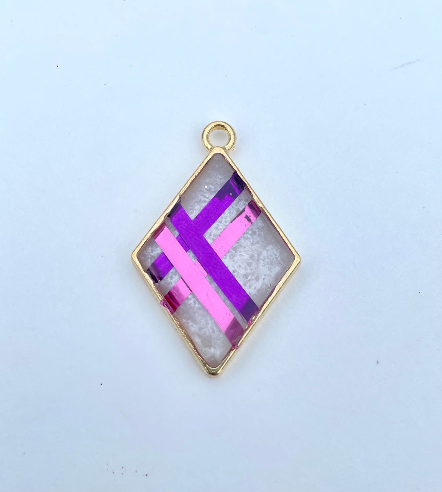 Purple and Pink Stripped Diamond Shape Pendant Necklacd