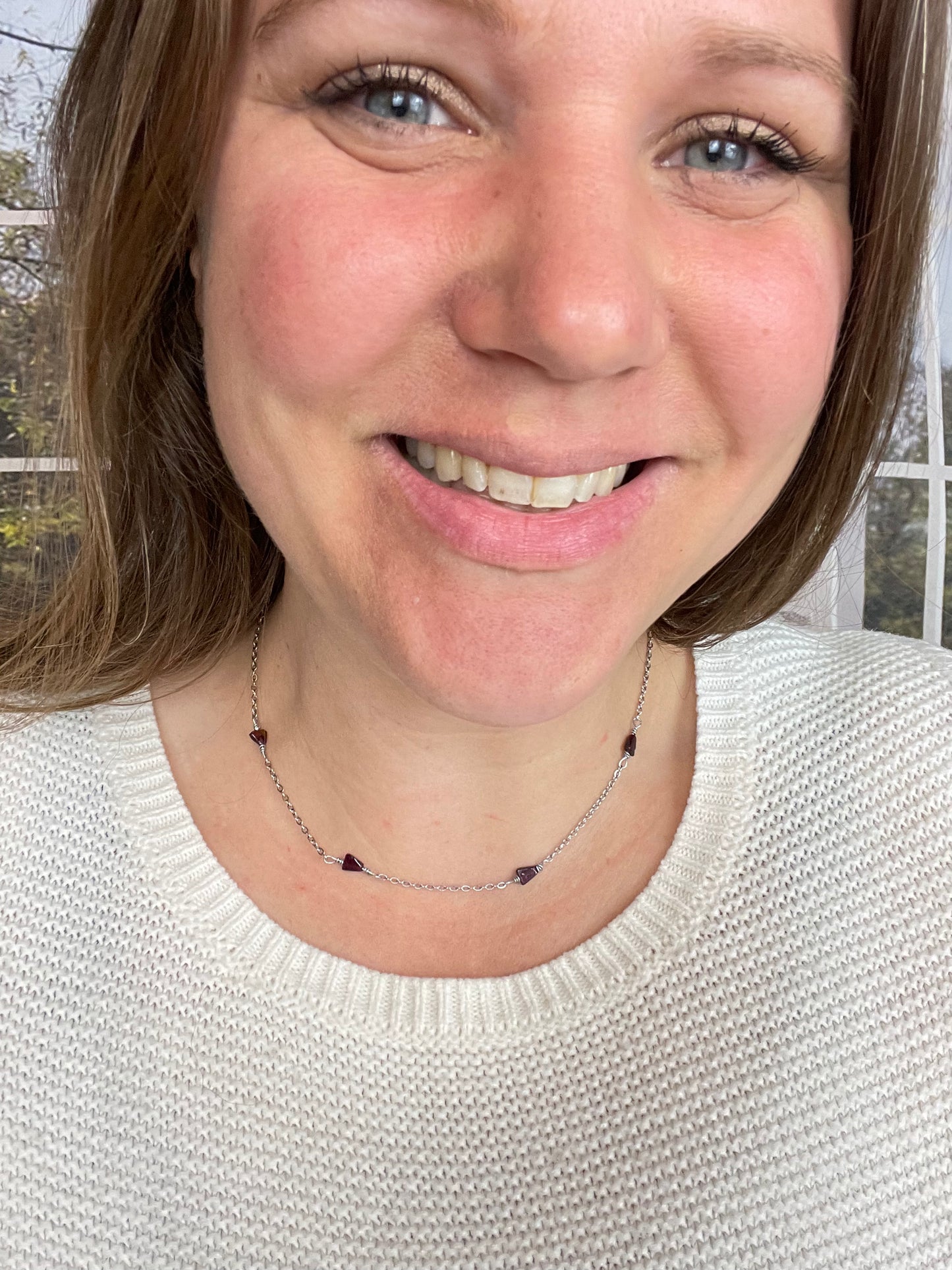 Dainty Deep Red Stone Necklace