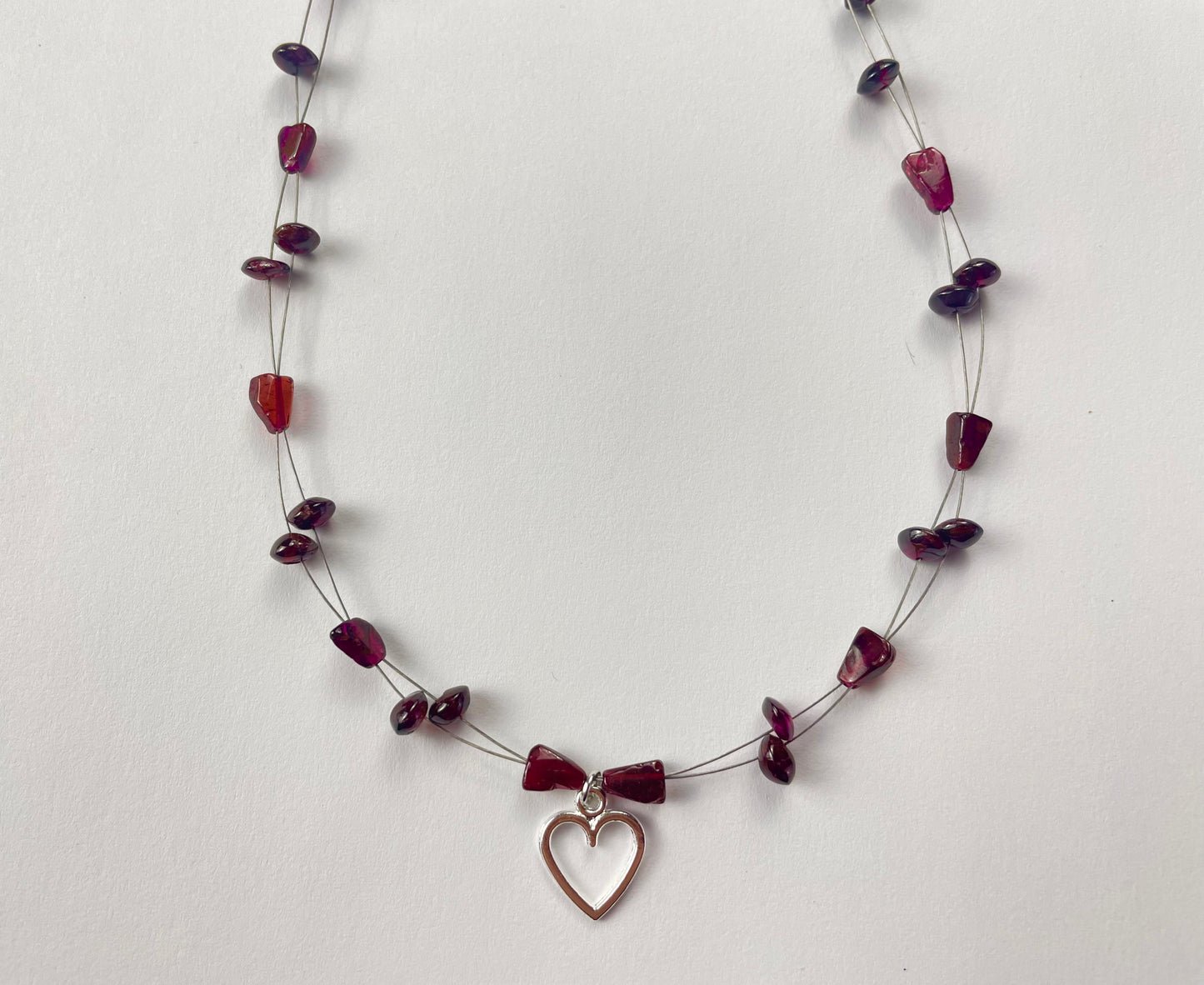 Necklace Kit: Red Garnet Heart Floating Necklace