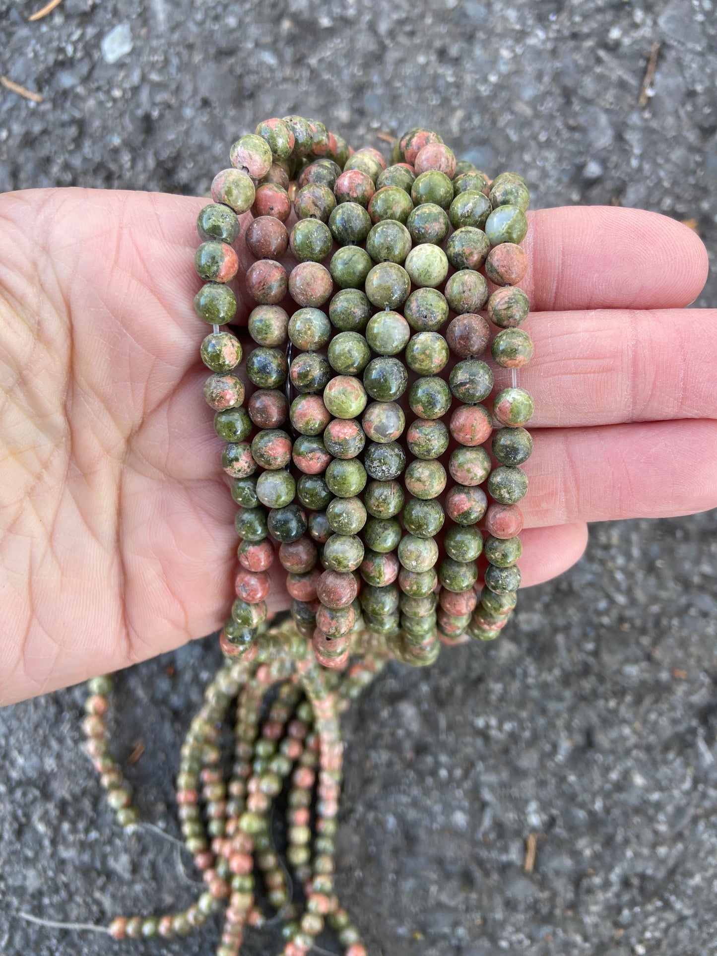 Green & Pink Round Unakite (6mm) Bead