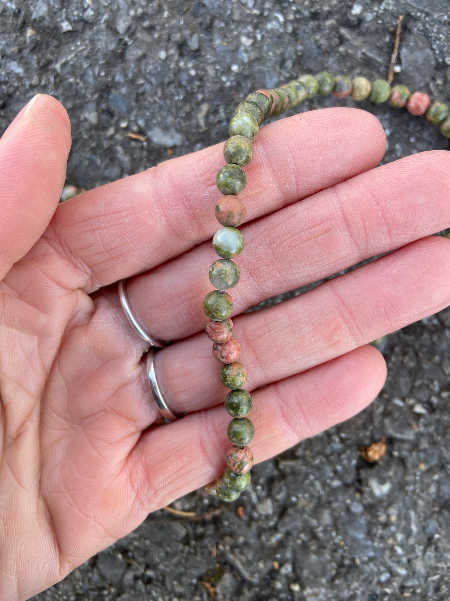 Green & Pink Round Unakite (6mm) Bead