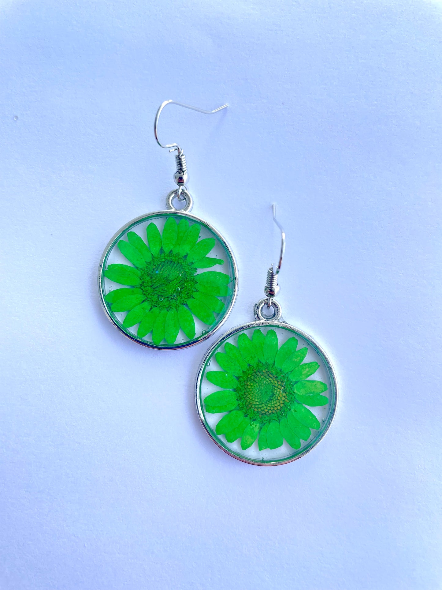 Green Real Flower Earrings