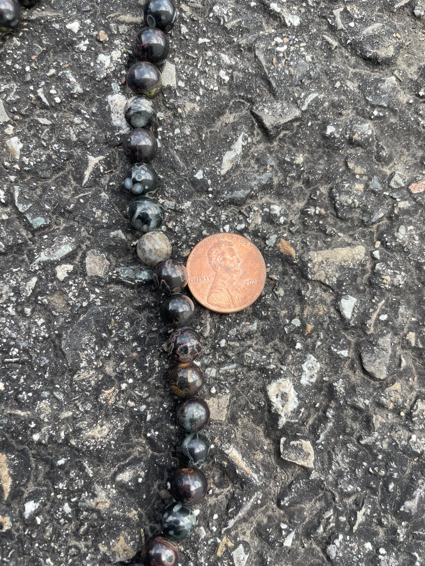 Speckled Black Stone Beads 7mm