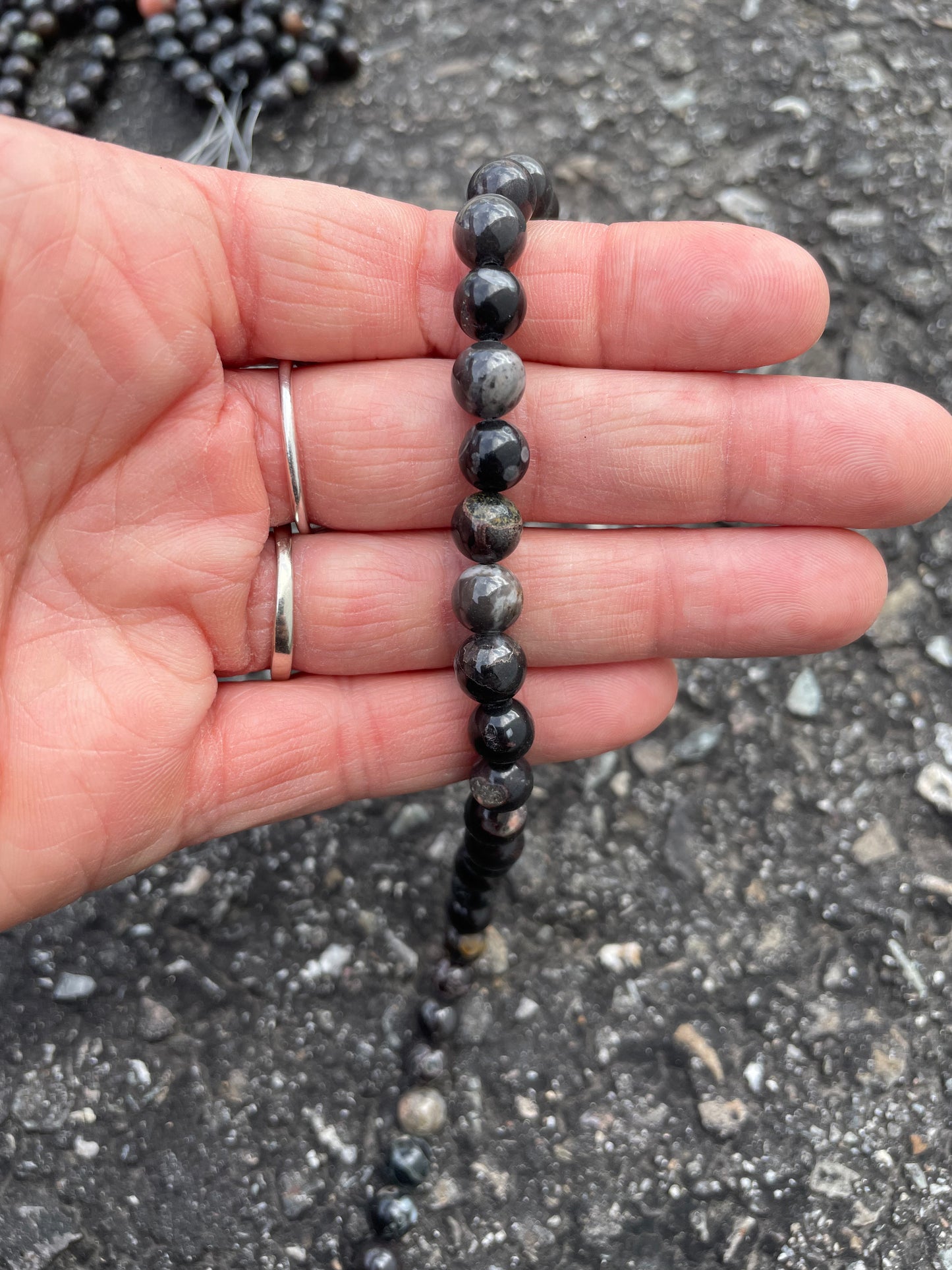 Speckled Black Stone Beads 7mm