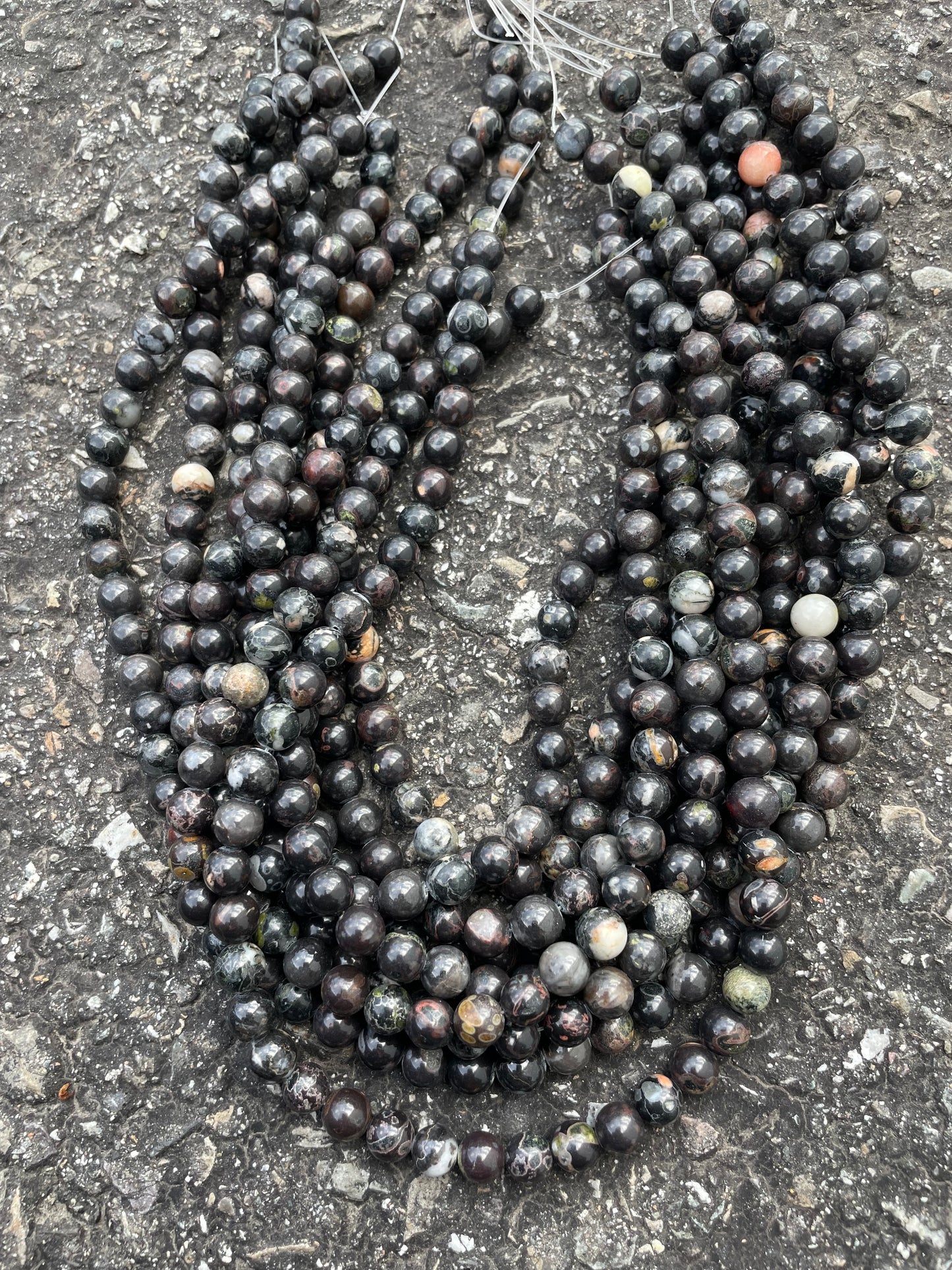 Speckled Black Stone Beads 7mm