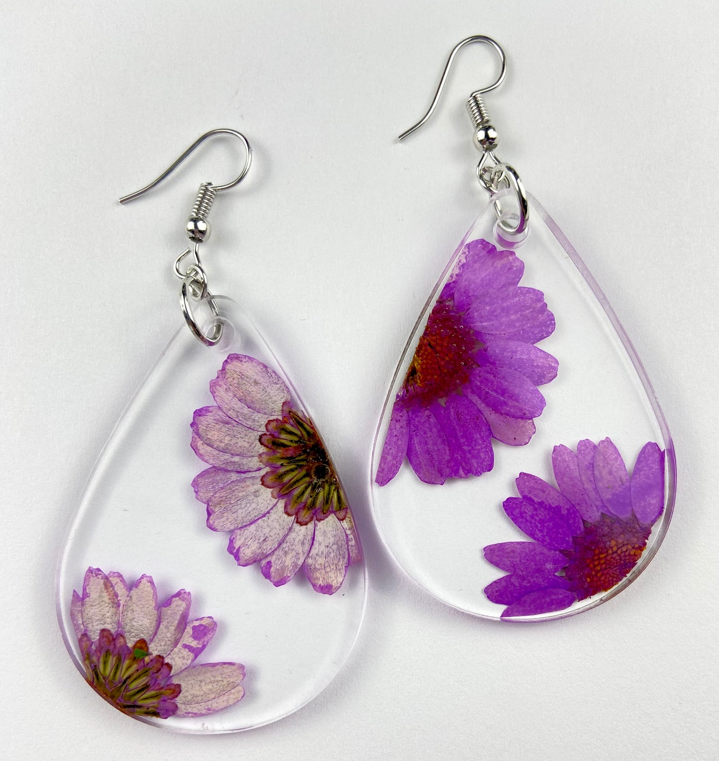 Purple Real Flower Dangle Earrings