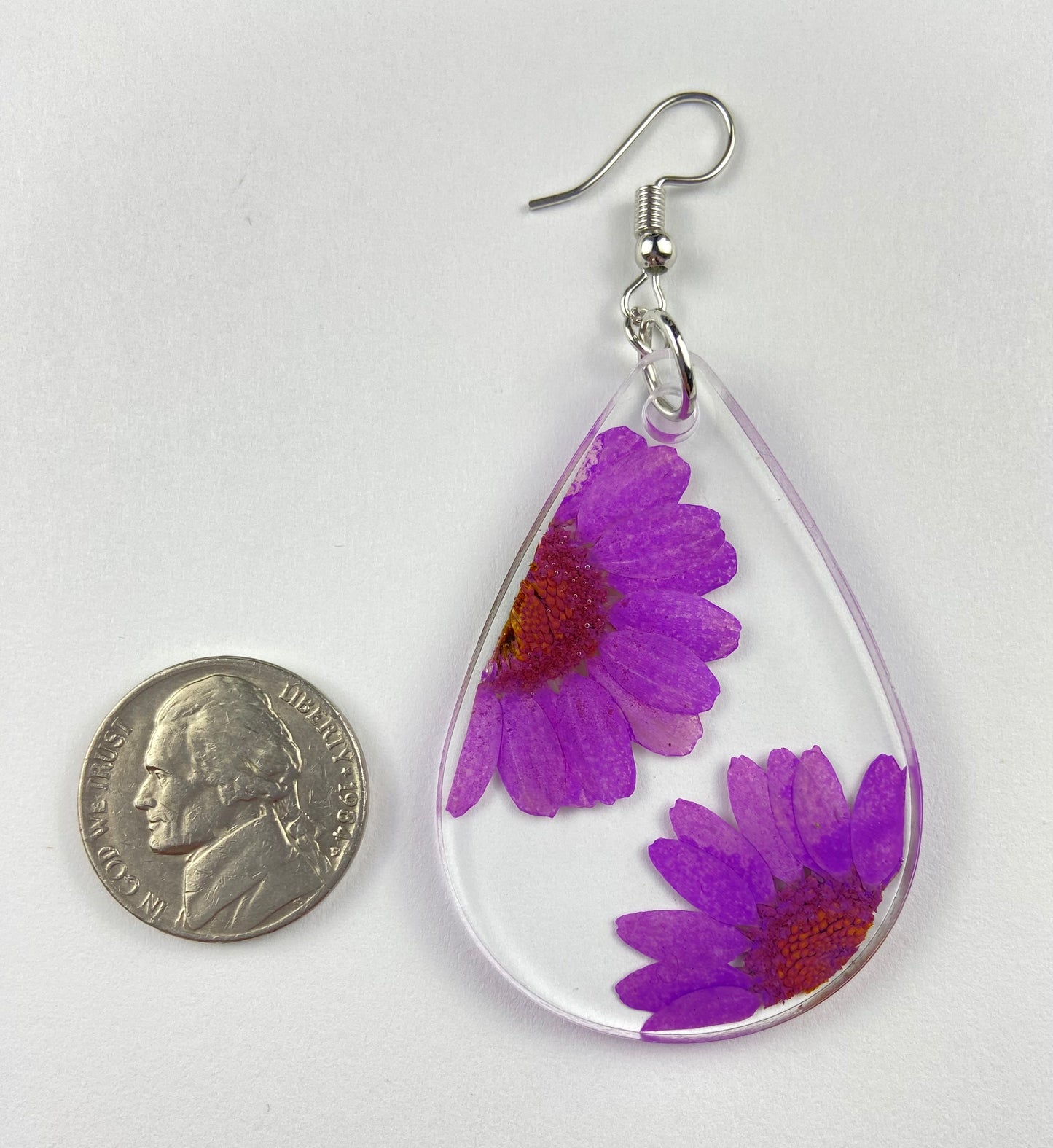 Purple Real Flower Dangle Earrings