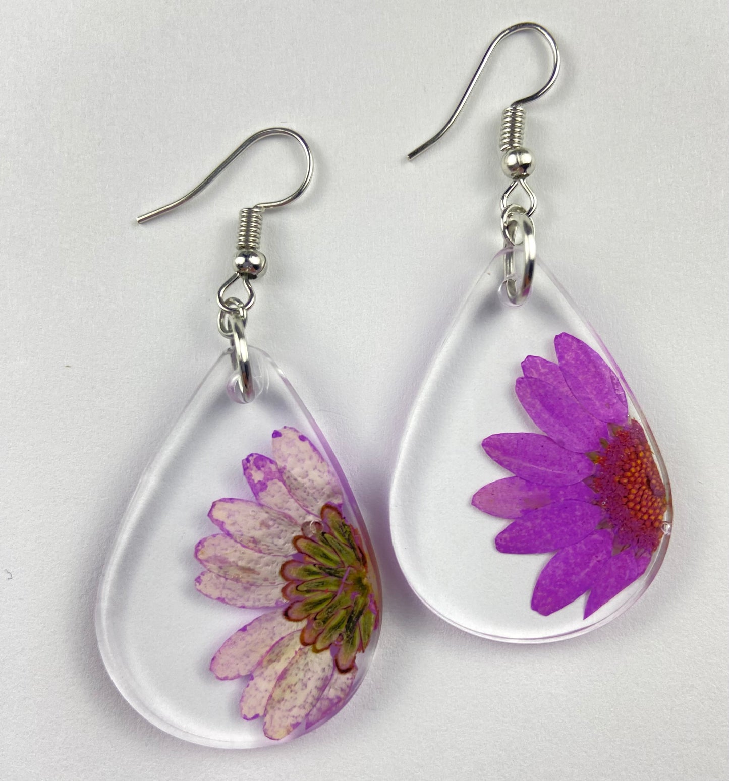 Real Flower Purple Dangle Earrings