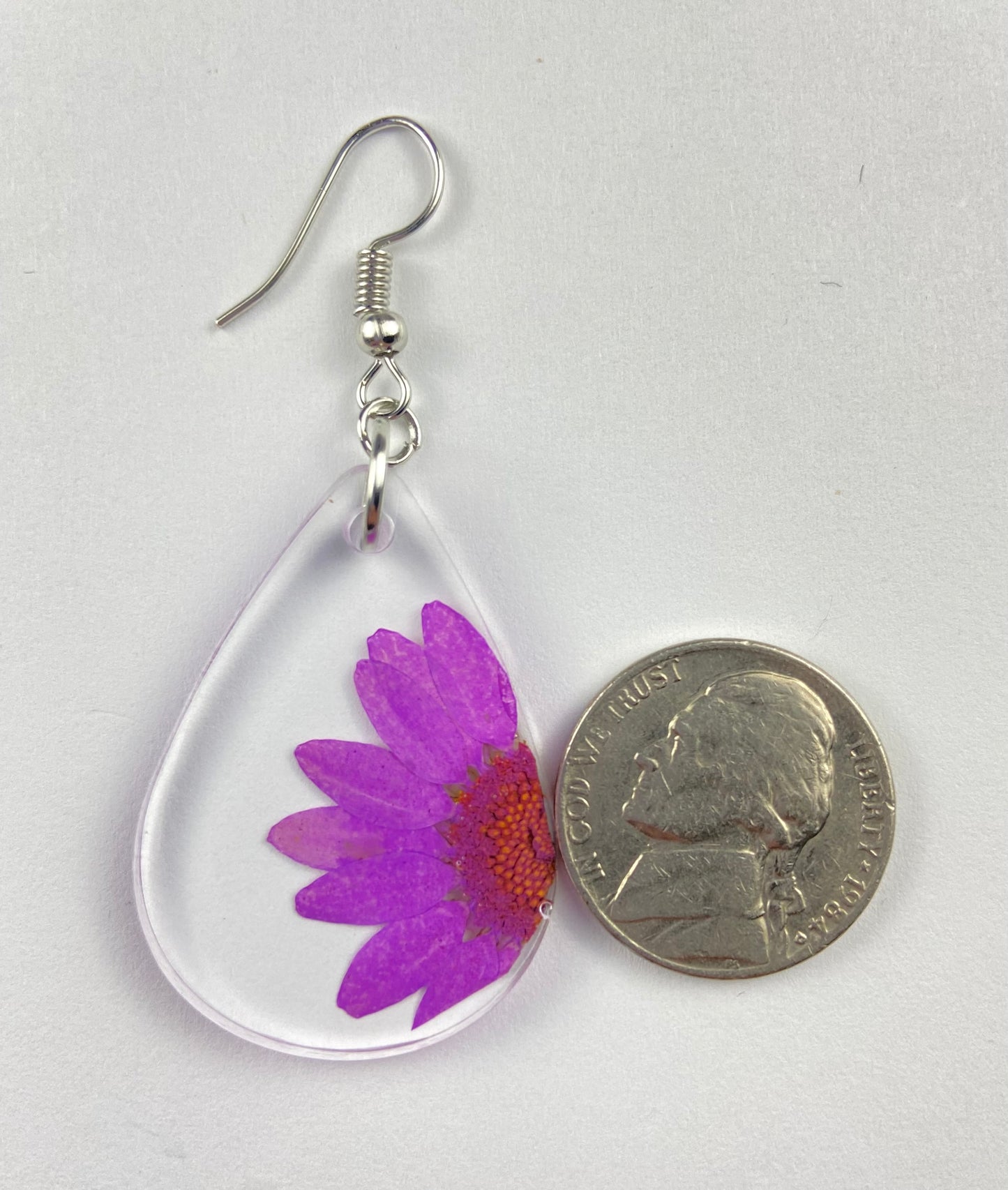 Real Flower Purple Dangle Earrings