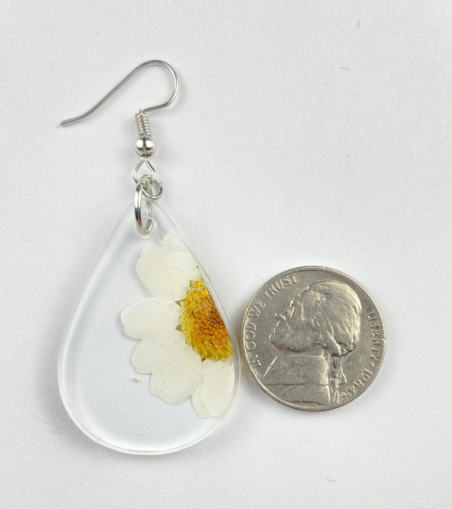 White Flower Real Daisy Earrings