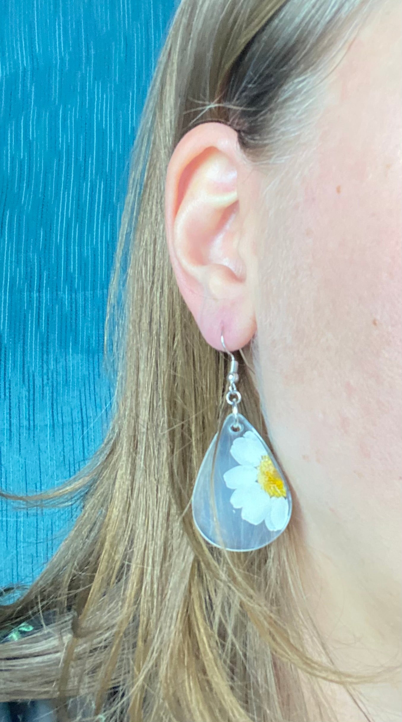 White Flower Real Daisy Earrings