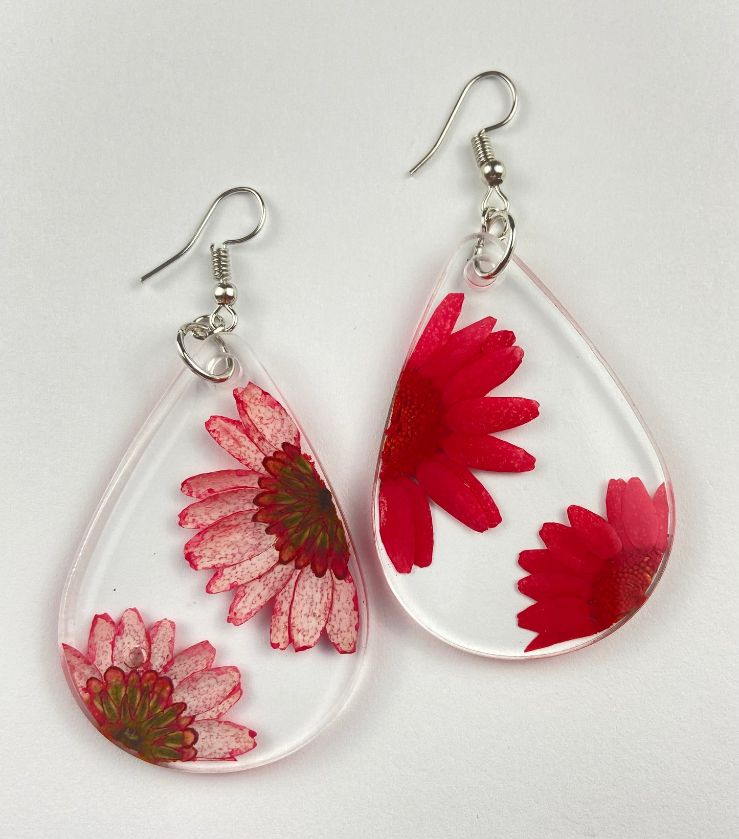 Red Real Flower Daisy Dangle Earrings