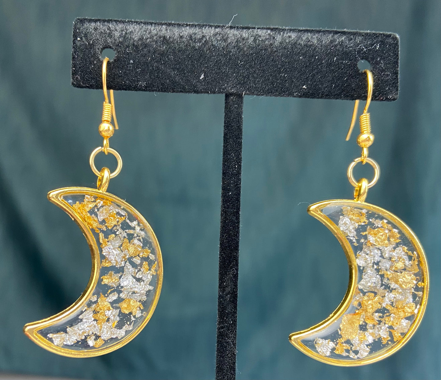 Gold and Silver Moon Dangle Earrings