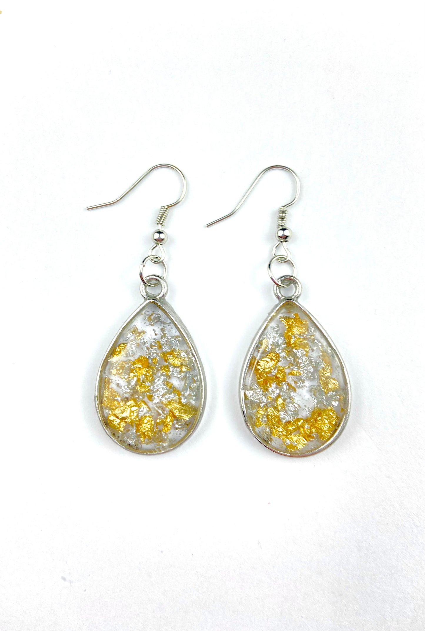Gold and Silver Flake Dangle Earrings