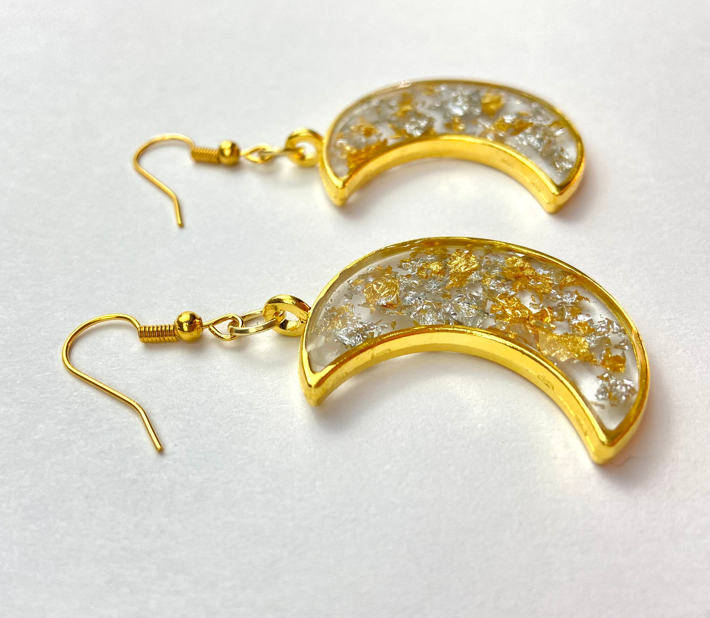 Gold and Silver Moon Dangle Earrings