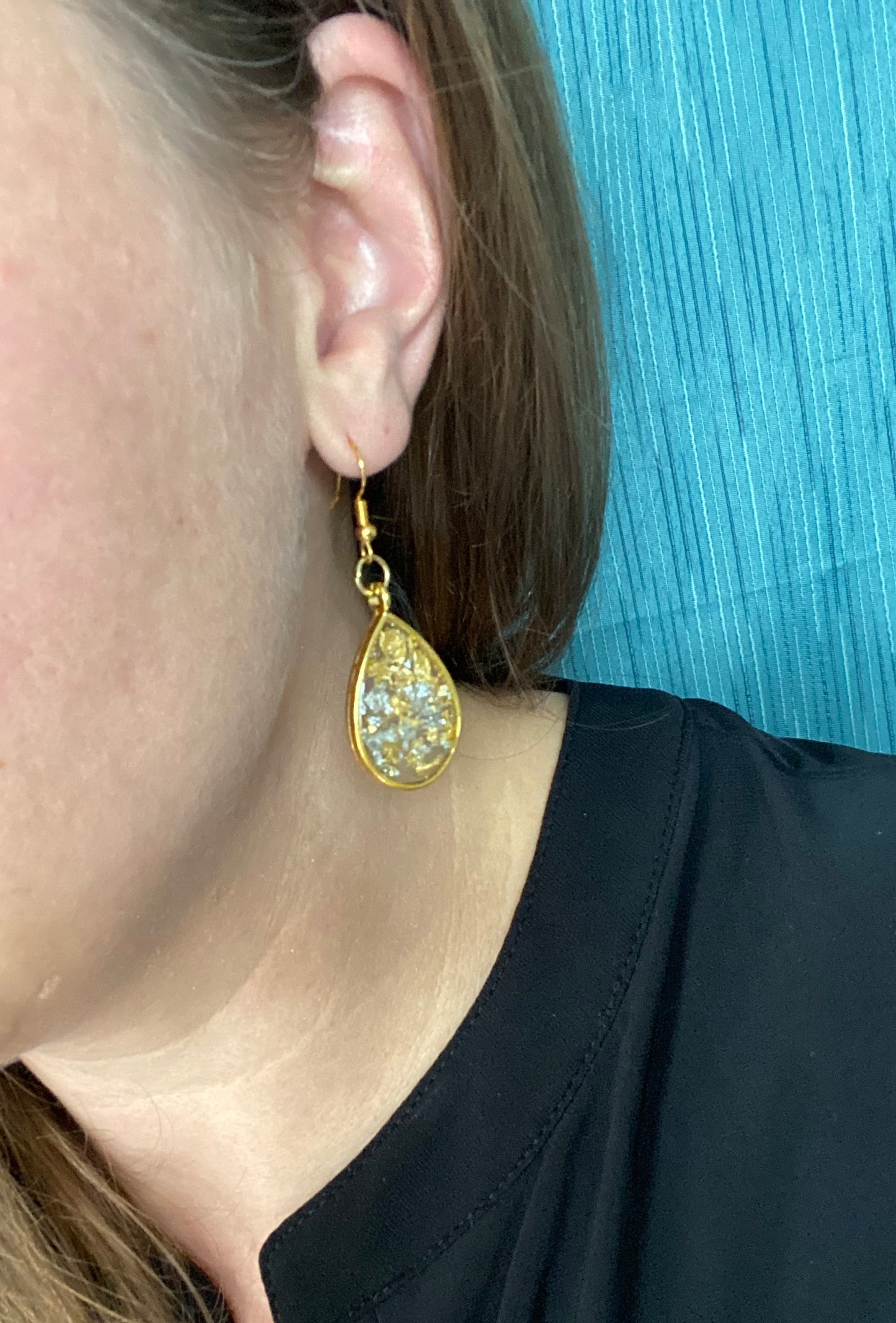 Gold and Silver Flake Dangle Earrings