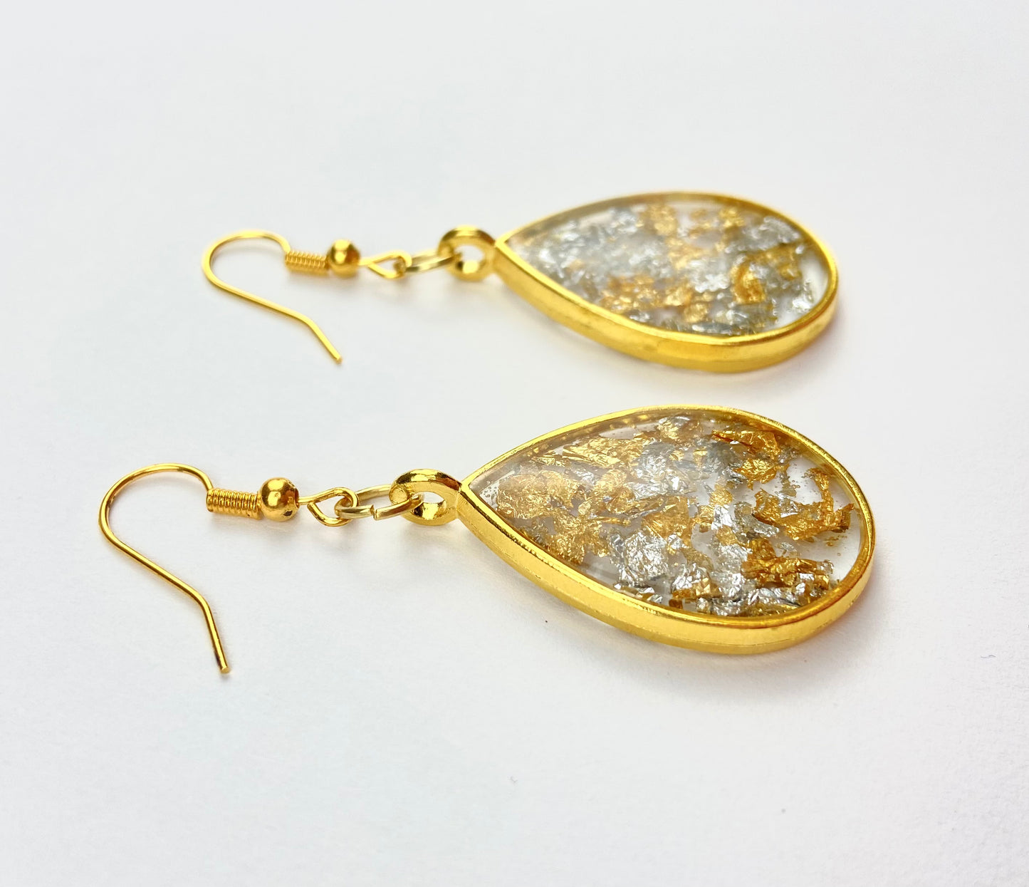 Gold and Silver Flake Dangle Earrings
