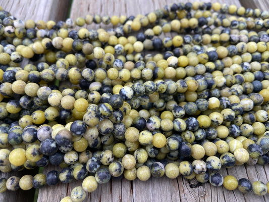 Green and Black Speckled Semi Precious Round Beads