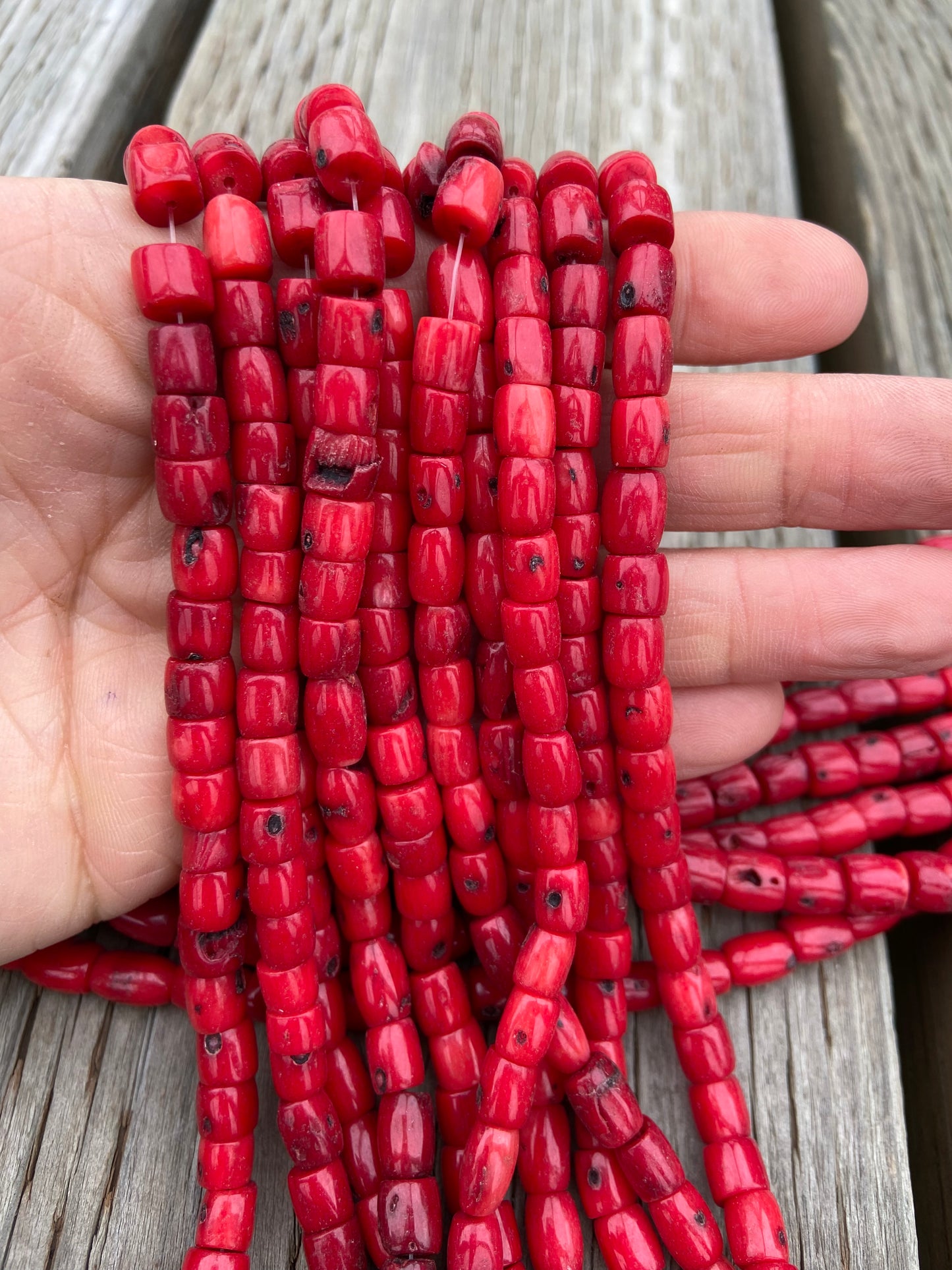 Red Barrel Coral Semi Precious Beads