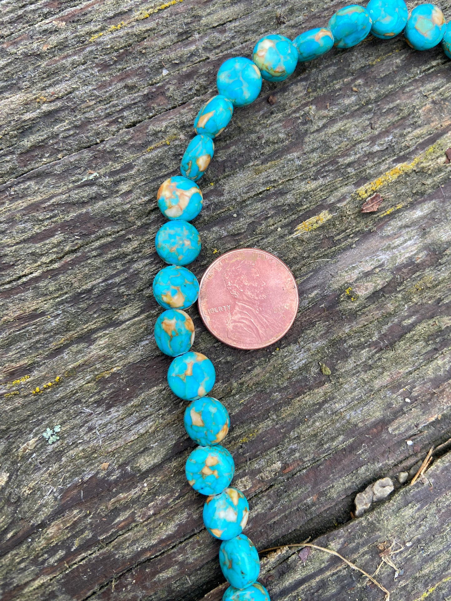 Turquoise & Brown Mosaic Small Coin Stone Beads
