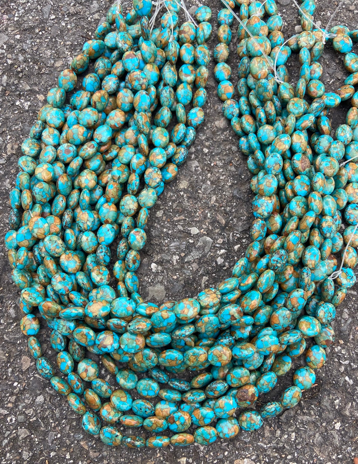 Oval Turquoise Mosaic Magnesite Stone Bead