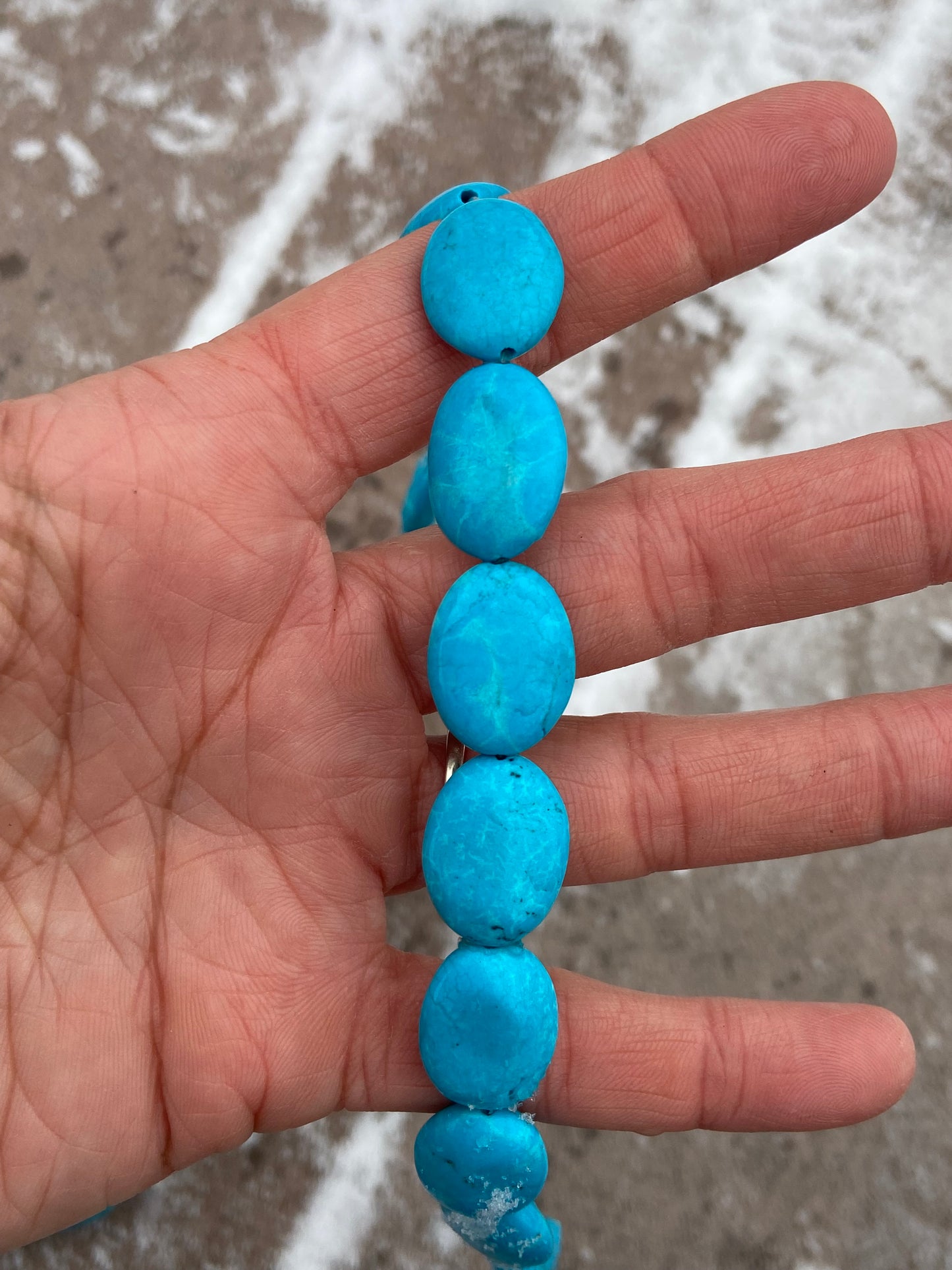 Bright Blue Oval Stone Beads 12mm