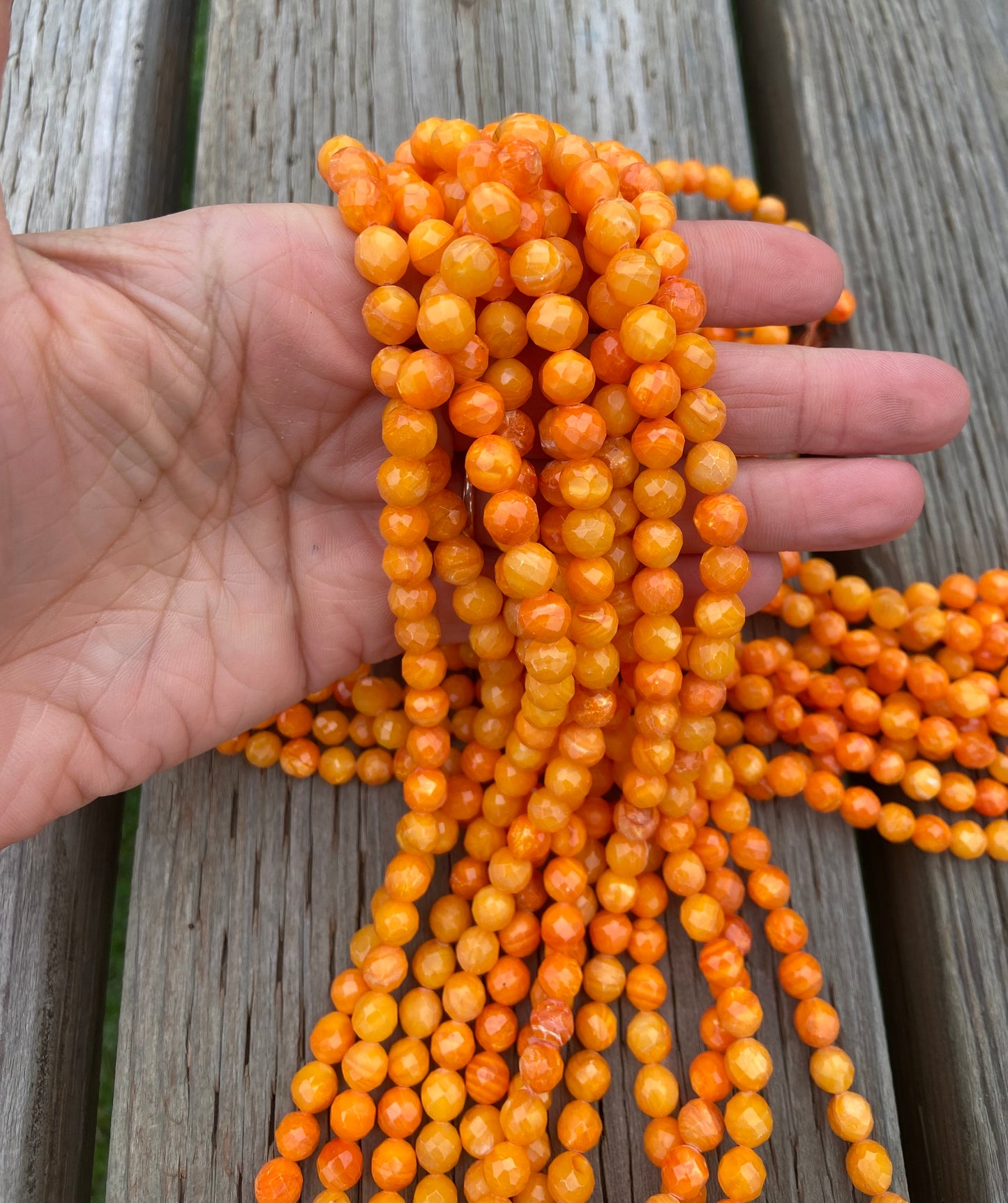 Orange Round Faceted Coral Bead