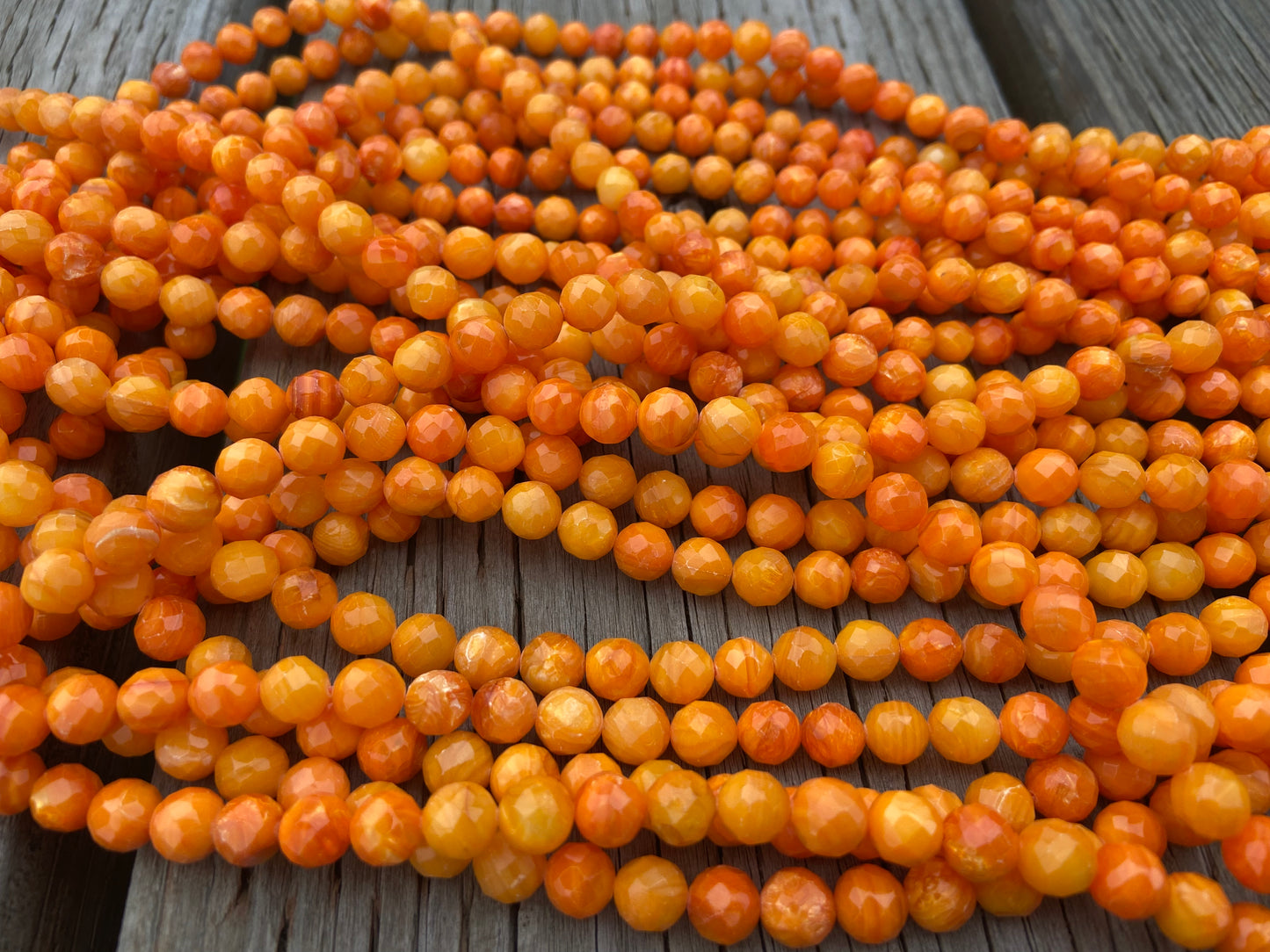 Orange Round Faceted Coral Bead