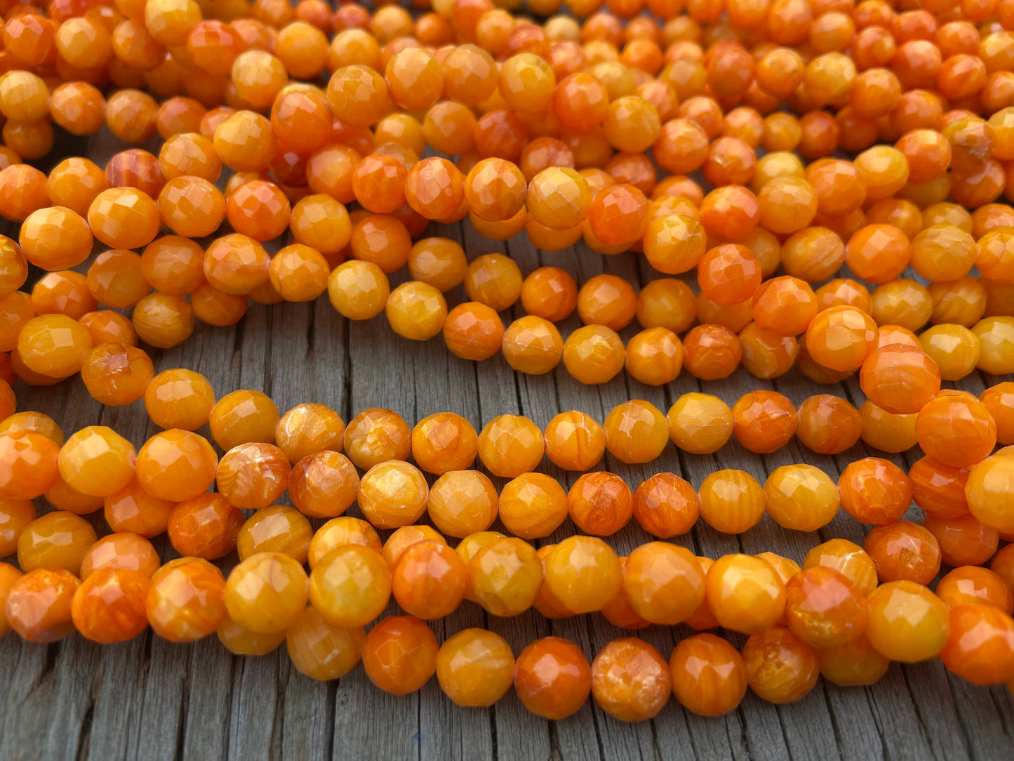 Orange Round Faceted Coral Bead