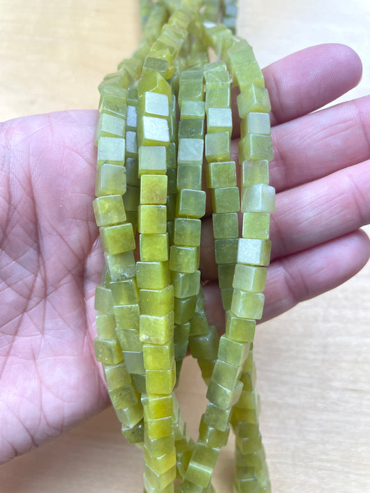 Green Cube Real Stone Bead 6mm