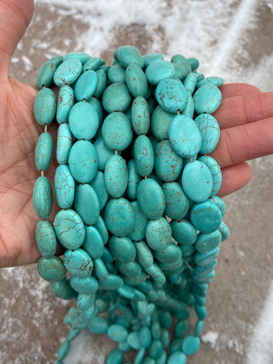 Turquoise Oval Flat Stone Beads 12mm