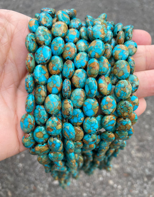 Oval Turquoise Mosaic Magnesite Stone Bead