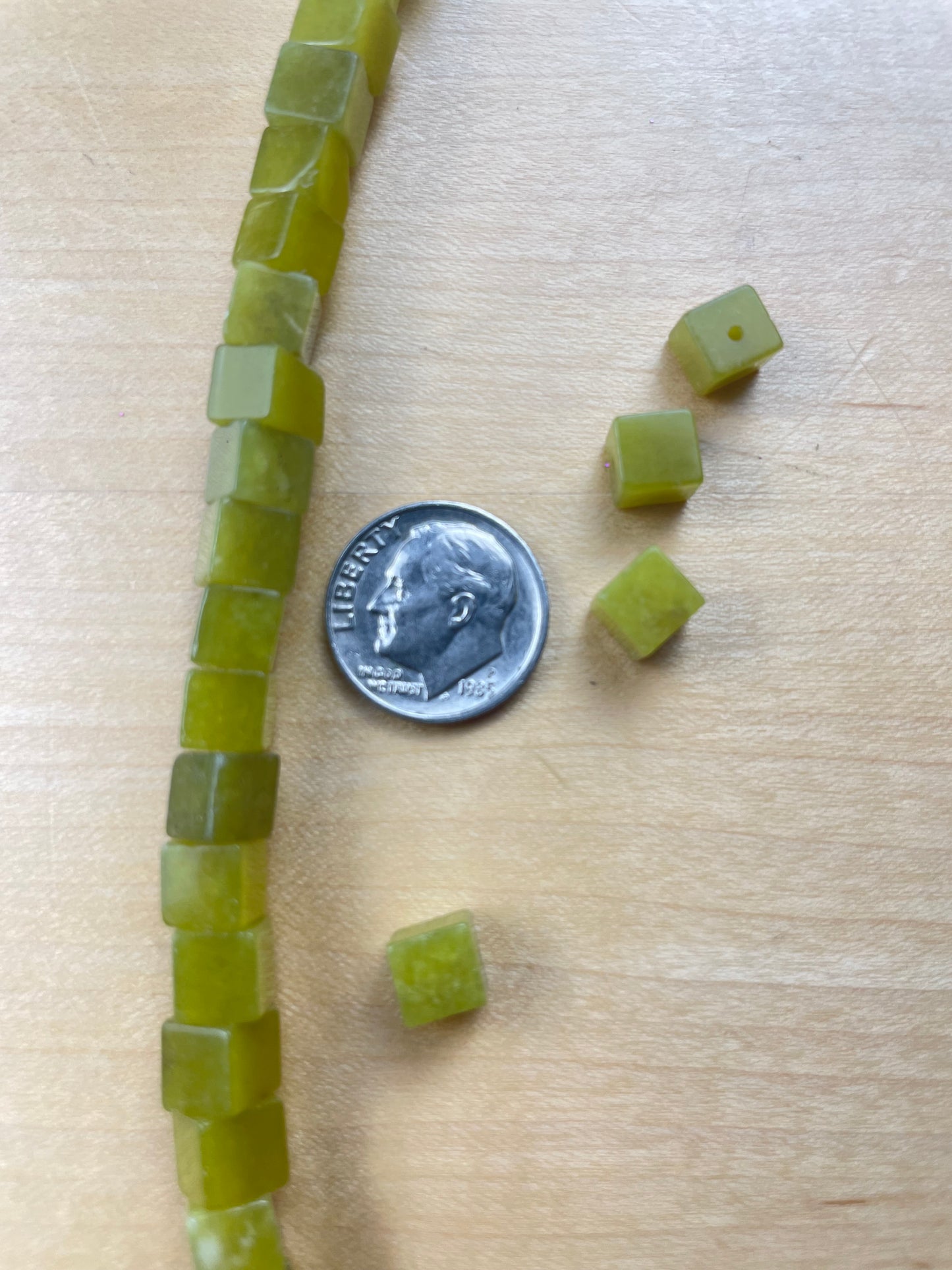 Green Cube Real Stone Bead 6mm