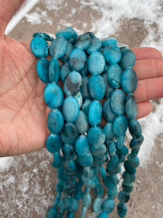 Ice Blue Flat Oval Stone Beads 12mm