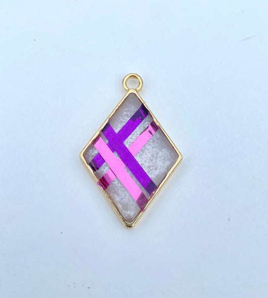 Purple and Pink Stripped Diamond Shape Pendant Necklacd