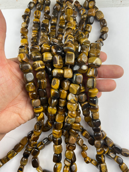 Cube Brown Tiger Eye Real Stone Beads