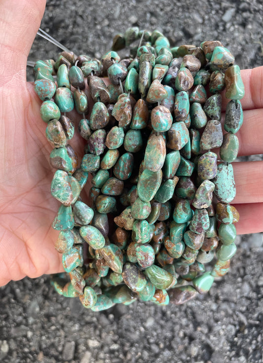 Natural Stone Irregular Greenish-Turquoise & Brown Beads