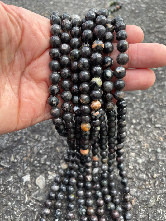 Speckled Black Stone Beads 7mm