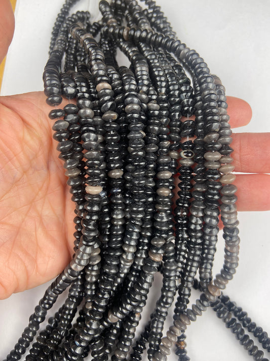 Tiny Black Disc Agate Beads