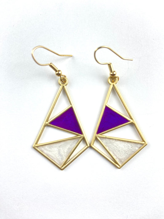 Purple, White and Gold Dangle Earrings