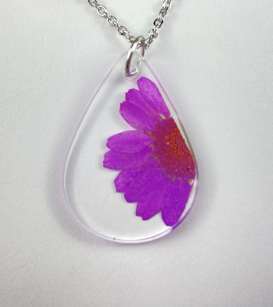 Purple Real Flower Pendant Necklace