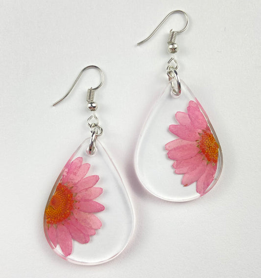 Pink Daisy Flower Dangle Earrings